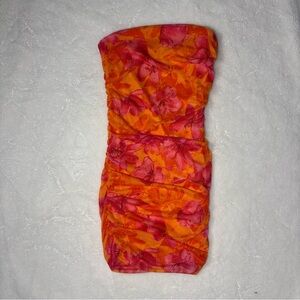 SHEIN Orange and Pink Strapless Dress